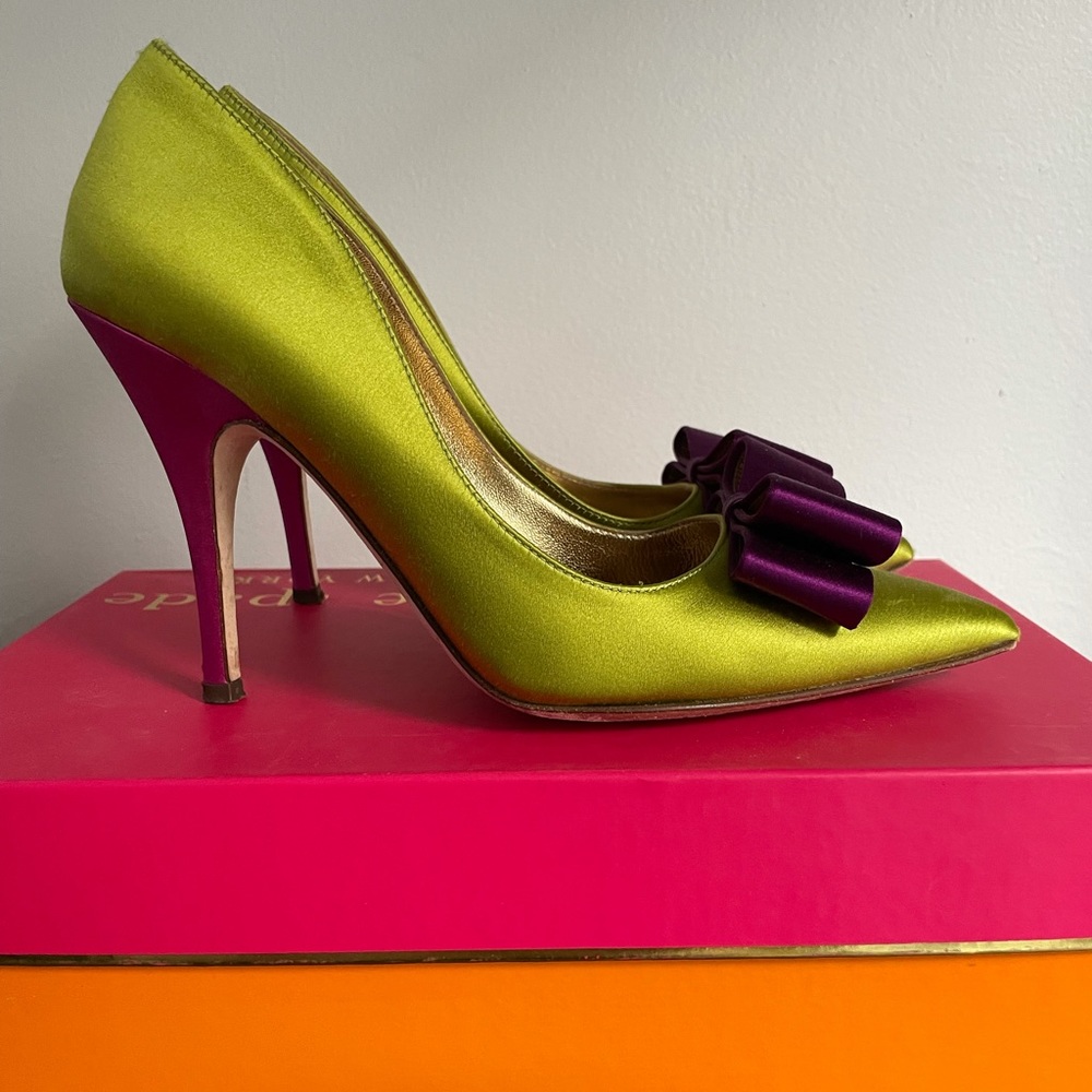 Kate Spade Satin Pumps / Satin Heels, Lime Green, Purple, Hot Pink, Women Size 6